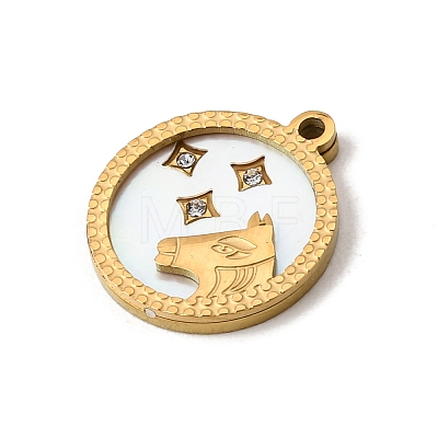 12 Constellations 304 Stainless Steel & Natural Shell & Rhinestone Pendants SA-CBAA9A2-06G-11-1