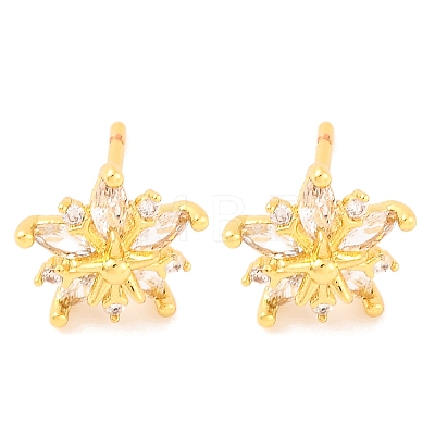 Brass Micro Pave Clear Cubic Zirconia Stud Earrings for Women EJEW-U015-09G-1