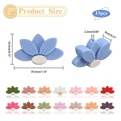 CHGCRAFT 15Pcs 15 Colors Lotus Food Grade Eco-Friendly Silicone Beads SIL-CA0003-05-1