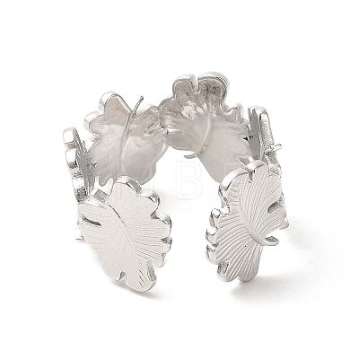 Non-Tarnish 304 Stainless Steel Maple Leaf Open Cuff Ring for Women RJEW-E063-18P-1