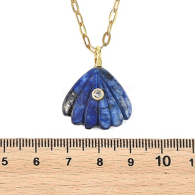 Summer Beach Natural Mixed Stone Carved Shell Shape Pendant 304 Stainless Steel Cable Chain Necklaces with Cubic Zirconia for Women NJEW-JN06586-1