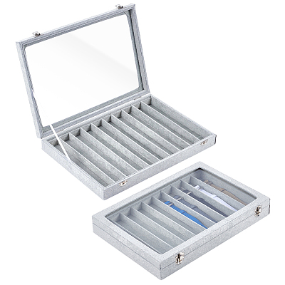 10 Grids Wood Covered with Velvet Watch Band Organizer Storage Cases with Visible Window Lid CON-WH0112-077-1