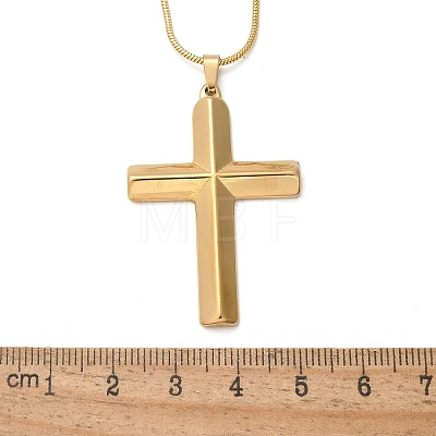 304 Stainless Steel Cross Pendant Snake Chain Necklaces NJEW-S442-06G-1