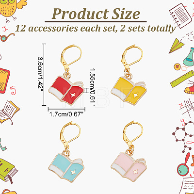 12Pcs 4 Colors Alloy Enamel Book Charm Locking Stitch Markers HJEW-PH01639-1