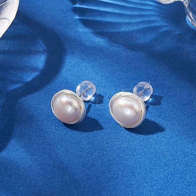 Natural Pearl Ear Studs EJEW-P286-32P-1