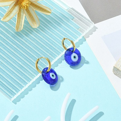 Blue Lampwork Evil Eye Dangle Hoop Earrings EJEW-JE05276-02-1