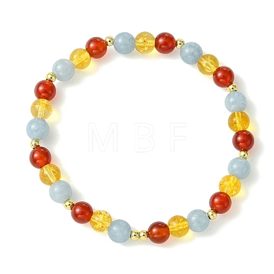 6MM Round Natural Carnelian & Dyed Quartz & Synthetic Citrine Beaded Stretch Friendship Bracelets BJEW-JB14382-1