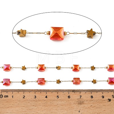 Handmade 304 Stainless Steel Glass Beaded Link Chains GL-CBA98C2-04G-1