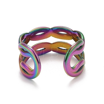 Rainbow Color Ion Plating(IP) 304 Stainless Steel Hollow Chunky Open Cuff Ring for Women RJEW-A005-40MC-1