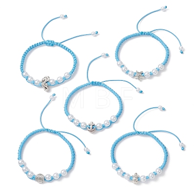 ABS Plastic Imitation Pearl Beads Braided Bead Bracelets for Women BJEW-JB13064-1