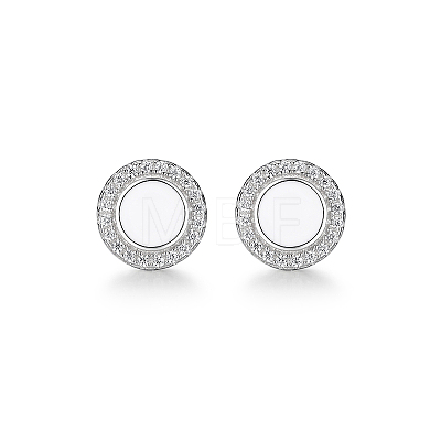 Elegant S925 Silver Flat Round Earrings with Zirconia XC4158-1