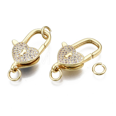 Brass Micro Pave Clear Cubic Zirconia Lobster Claw Clasps KK-Q769-037-NF-1