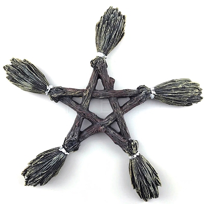 Resin Witchcraft and Wiccan Broomsticks Pentagram Wall Hanging Decor PW-WGE19E1-01-1