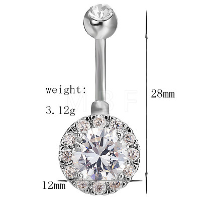 316L Surgical Stainless Steel Cubic Zirconia Flat Round Curved Barbell Belly Rings WGB2BE5-04-1