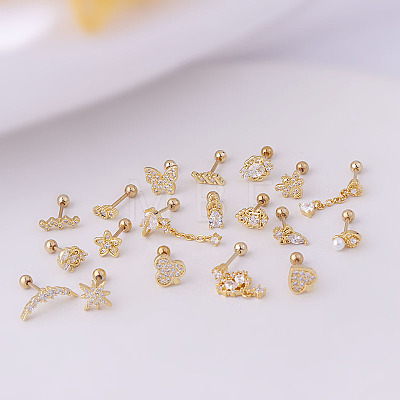 Brass Micro Pave Clear Cubic Zirconia Flat Round Cartilage Earrings WGFE0B0-21-1