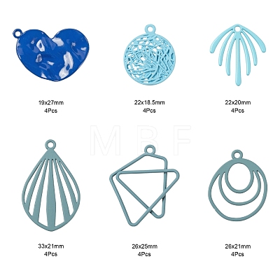 24Pcs 6 Style Blue Series Spray Painted Alloy Pendants FIND-LS0001-62-1