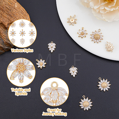 9Pcs 3 Style Brass Micro Pave Cubic Zirconia Pendants KK-DC0002-70-1