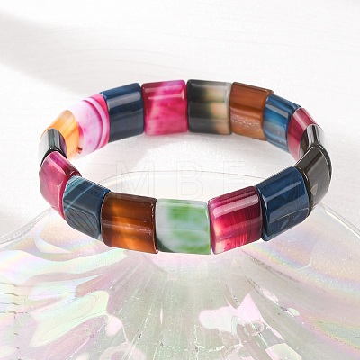 Square Natural Banded Agate(Dyed & Heated) Beaded Stretch Bracelets for Women Men GG-CBA9ACE-B18-1