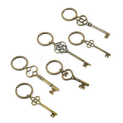12Pcs 6 Styles Alloy Key Pendant Keychains KEYC-TA00041-1