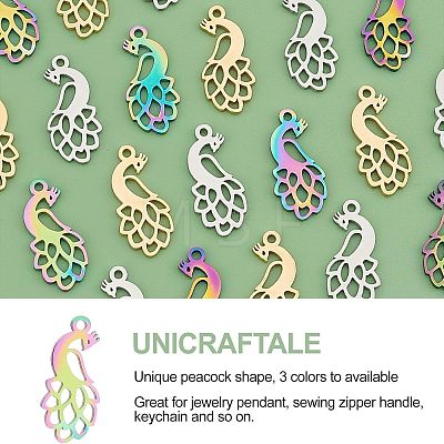 Unicraftale 24Pcs 3 Colors Ion Plating(IP) 201 Stainless Steel Pendants STAS-UN0030-06-1