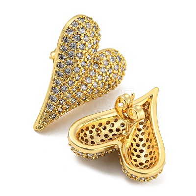 Heart Shape Brass Micro Pave Clear Cubic Zirconia Stud Earrings EJEW-Q785-13G-1
