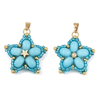 Handmade Glass Seed Beaded & Synthetic Dyed Imperial Jasper Beads Pendants PALLOY-MZ00751-01-1
