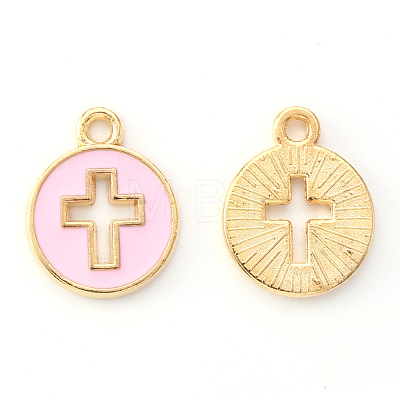 Light Gold Plated Alloy Enamel Pendants X-ENAM-R136-18B-1