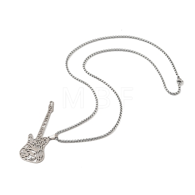 304 Stainless Steel Hollow Guitar Pendant Box Chain Necklaces NJEW-M086-03P-1