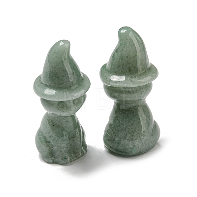 Natural Green Aventurine Carved Healing Cat with Witch Hat Figurines DJEW-D012-07F-1