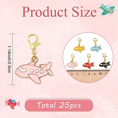 25Pcs 5 Colors Alloy Enamel Airplane Pendant Decorations HJEW-YW00489-1
