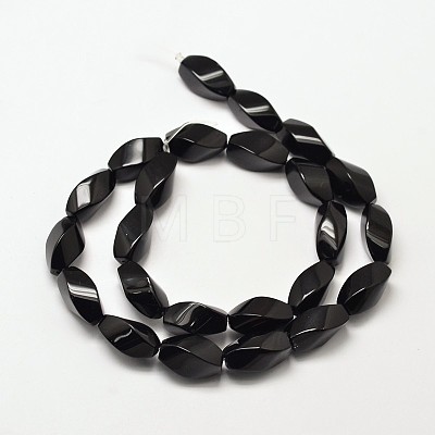 Dyed Natural Black Onyx Twist Beads Strands G-P093-08-1