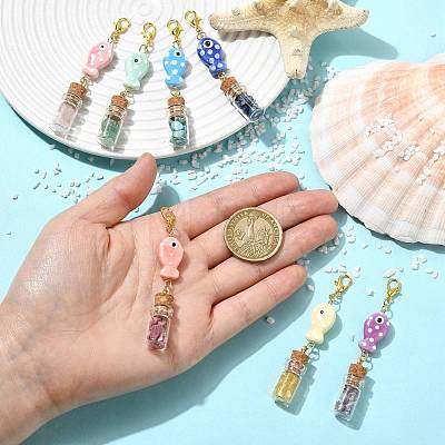 7Pcs Handmade Porcelain & Glass Bootle Pendant Decorations HJEW-FS00111-1