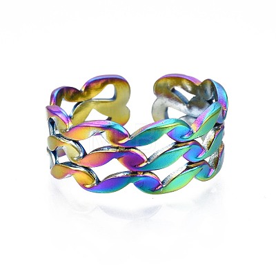 304 Stainless Steel Wave Wrapped Cuff Ring RJEW-N038-066-1