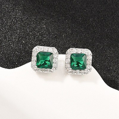 Square Brass Micro Pave Cubic Zirconia Stud Earrings EJEW-Z164-22P-02-1
