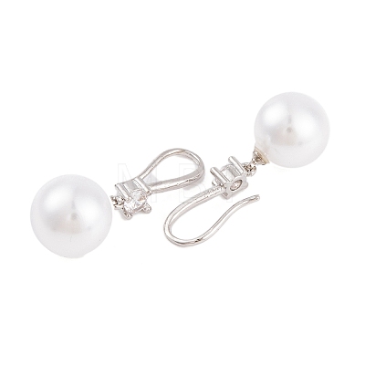 Rack Plating Brass Cubic Zirconia ABS Pearl Earring Hooks EJEW-S219-16P-06-1