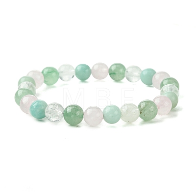 Natural Amazonite & Rose Quartz & Quartz Crystal & Green Aventurine Round Beaded Stretch Bracelets BJEW-JB10910-10-1