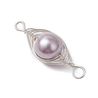 Copper Wire Wrapped Shell Pearl Connector Charms PALLOY-JF03114-1