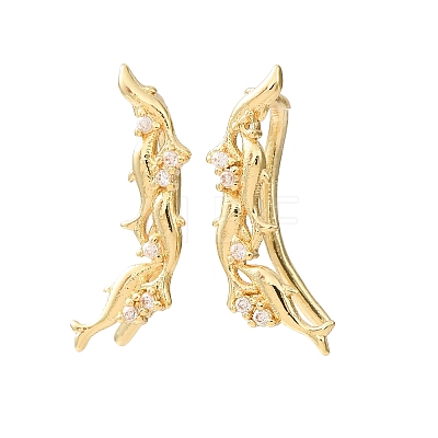 Brass Pave Cubic Zirconia Stud Crawler Earrings KK-CBAA351-20G-01-1