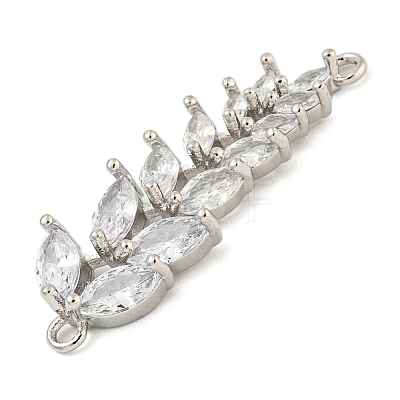 Rack Plating Brass Pave Clear Cubic Zirconia Leaf Links Connector Charms KK-P277-49P-1