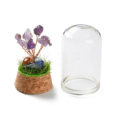 Natural Amethyst Chips Money Tree in Dome Glass Bell Jars with Wood Base Display Decorations DJEW-K030-02L-1