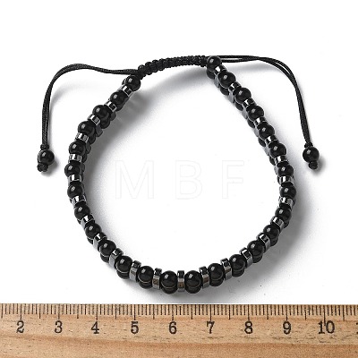 Natural Obsidian and Synthetic Hematite Adjustable Braided Bead Bracelets BJEW-H626-01-08-1