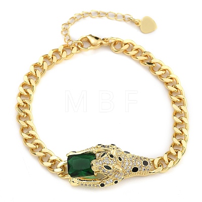 Brass Micro Pave Cubic Zirconia Link & Charm Bracelets BJEW-K261-09G-05-1