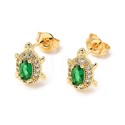 Tortoise Brass Micro Pave Cubic Zirconia Stud Earrings EJEW-A135-04G-1