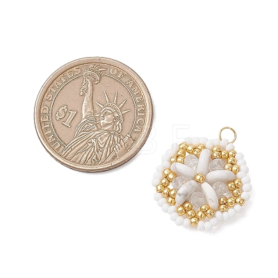 Natural Howlite & Glass Seed Beaded Flower Pendants PALLOY-MZ01211-02-1