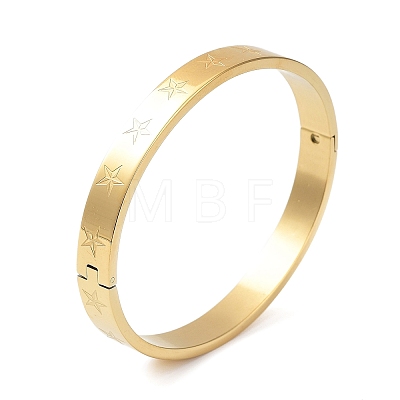 Ion Plating(IP) 304 Stainless Steel Grooved Star Bangles BJEW-F464-14G-1