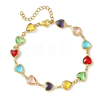Colorful Glass Heart Link Bracelets BJEW-JB10578-1