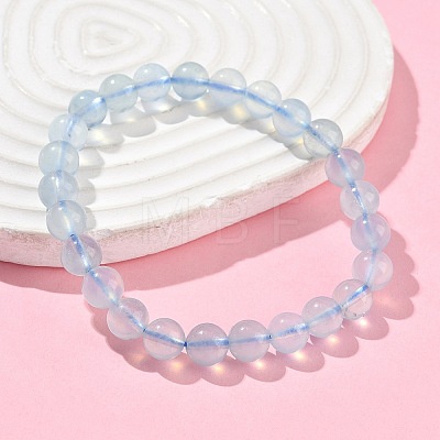 Natural Aquamarine Round Bead Stretch Bracelets for Men Women BJEW-U034-01C-03-1