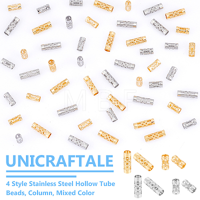 Unicraftale 120Pcs 4 Style Stainless Steel Hollow Tube Beads STAS-UN0055-68-1