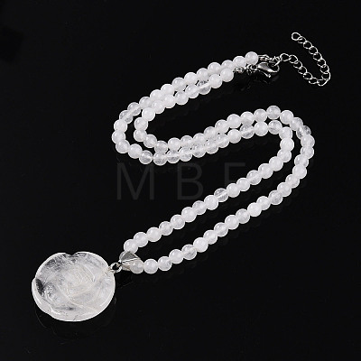 Natural Quartz Crystal 4.5mm Round Beaded Rock Crystal Flower Pendant Necklaces NJEW-T016-04P-1