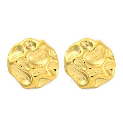 Ion Plating(IP) 304 Stainless Steel Texture Flat Round Stud Earrings EJEW-D281-15G-1